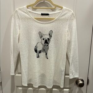 Max Studio White Dog Graphic Long Sleeve Top